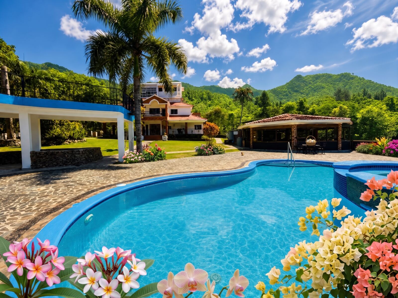 Piscina con vista a la montaña en Villa R. Cabral